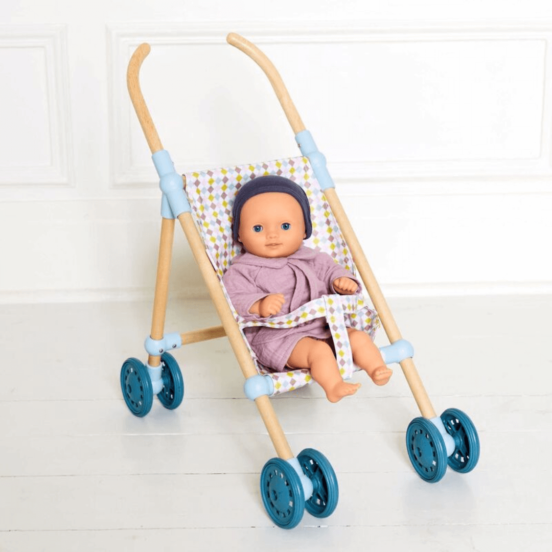 Djeco - Wooden Doll Umbrella Stroller with baby 