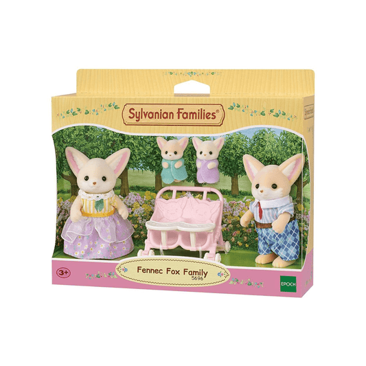 Sylvanian Families Fennec Fox family 2 adults and 2 children with a double push stroller