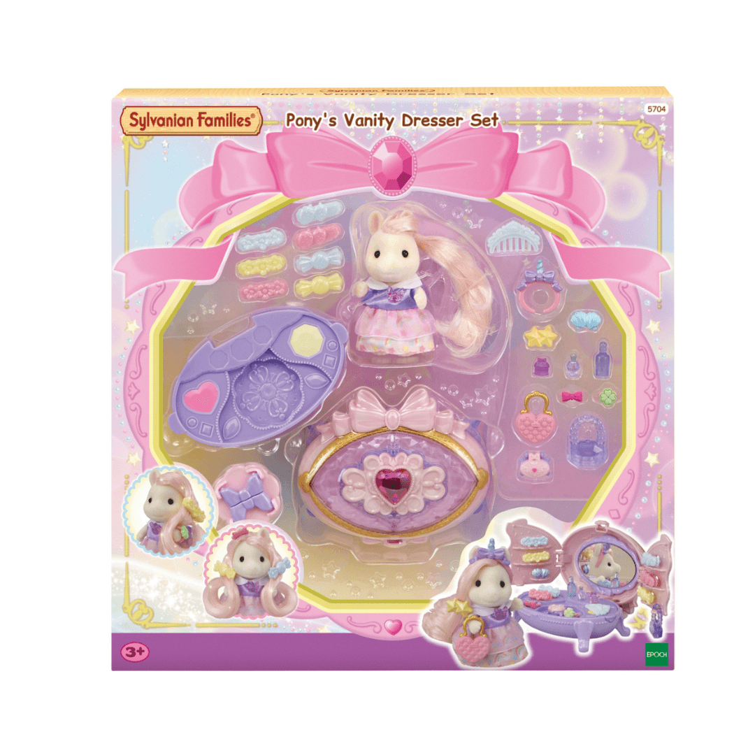 Sylvanian pony character with hair accessories