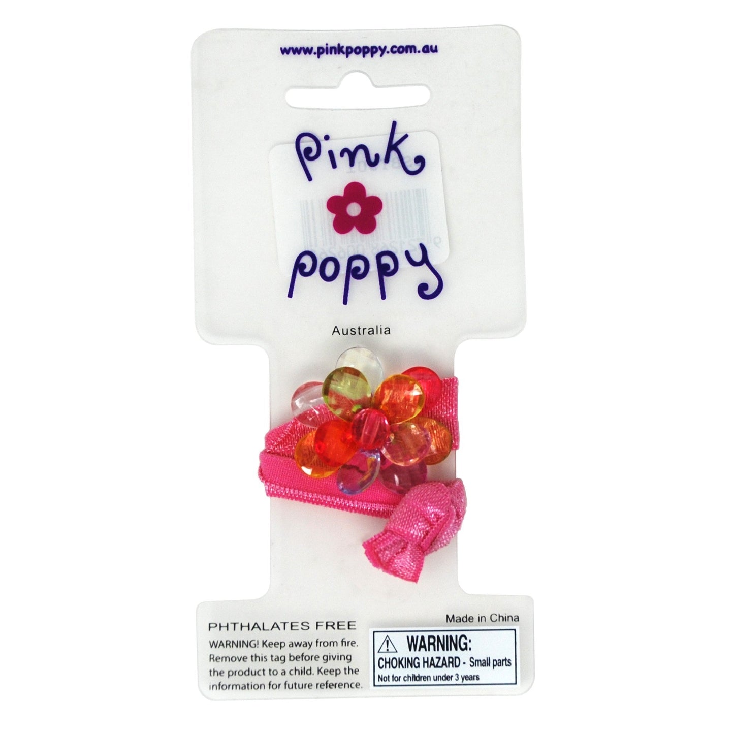 Pink Poppy - Shiny Bead Flower Hair Tie