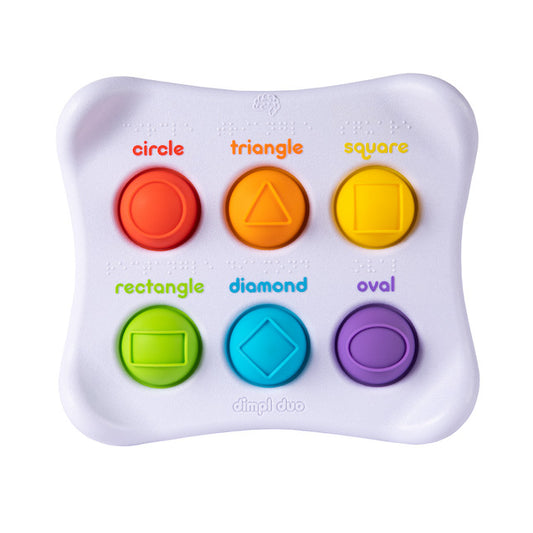 Fat Brain Toys Dimpl Duo front view showing shapes and shape names in english