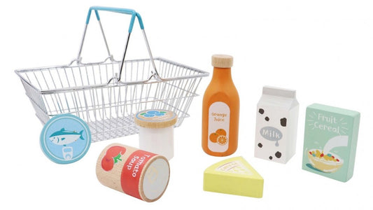 Wooden Grocery With Metal Shopping Basket