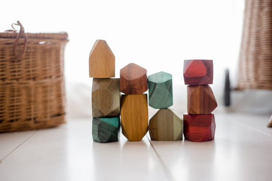Qtoys coloured gems wooden stacking stones