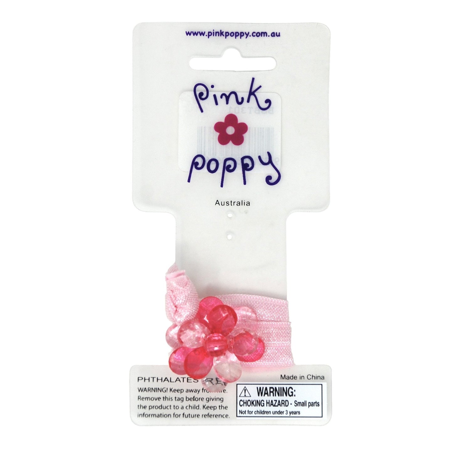 Pink Poppy - Shiny Bead Flower Hair Tie